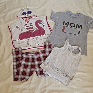 Joe Fresh Girl's Bundle T-shirt,  Pajama & Swim Cover-Up M/S Gray/ Red